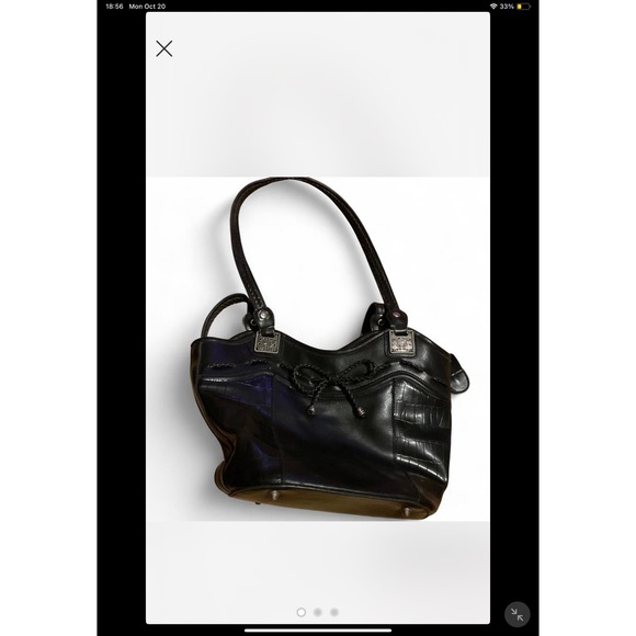 Sonoma Handbags - Brighton‎ Black Leather Croc Embossed Silver Hardware Detail Satchel Bag